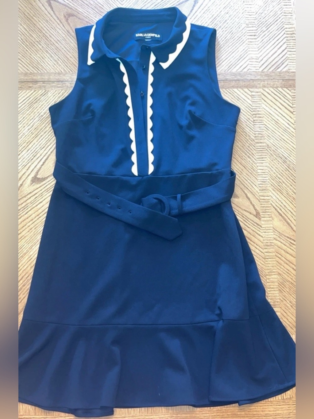 Karl Lagerfeld BLACK Dress with White Scallop Trim